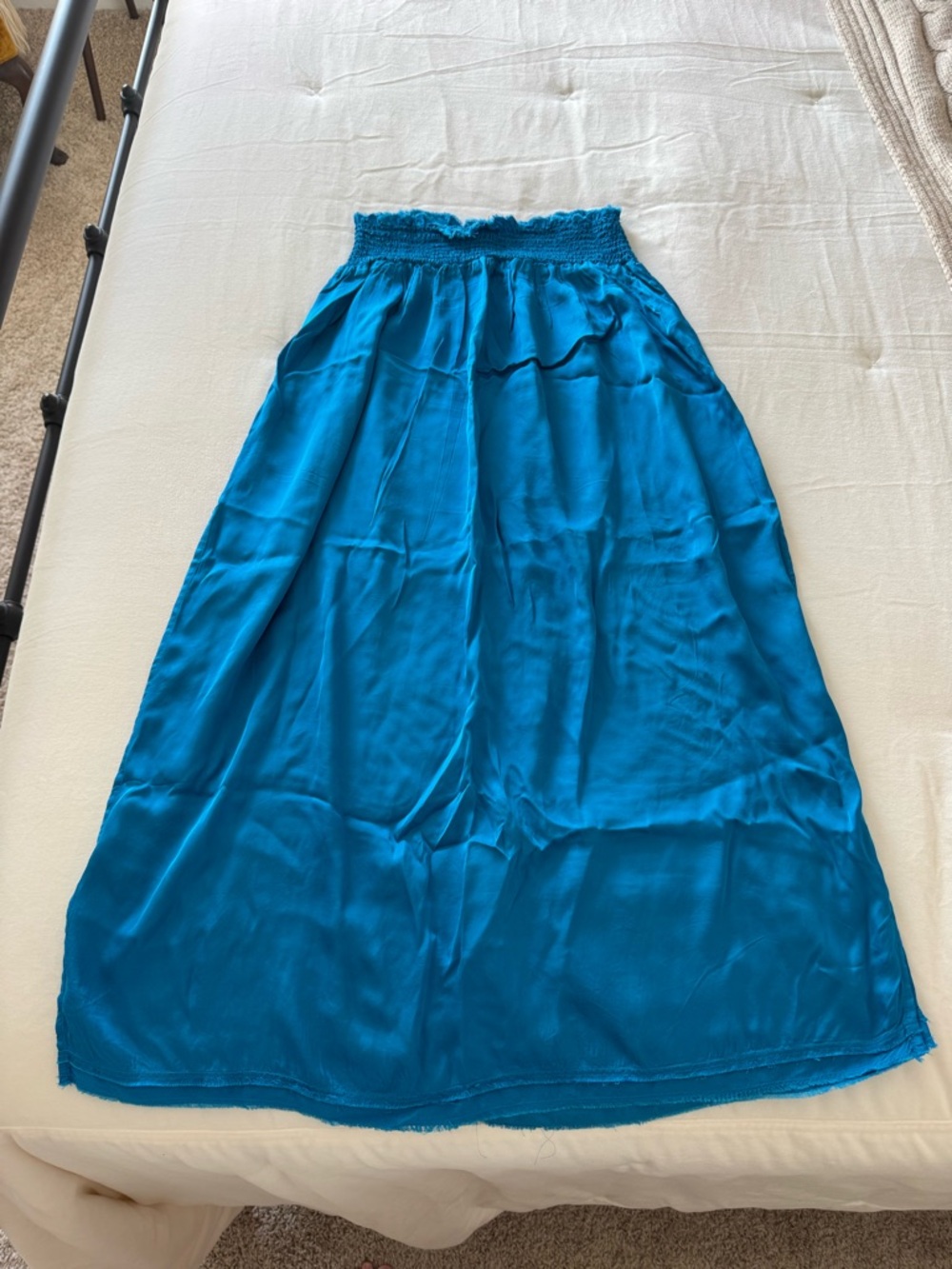 Aerie Satin Blue Elastic-Waist Maxi Skirt w/ Slit
